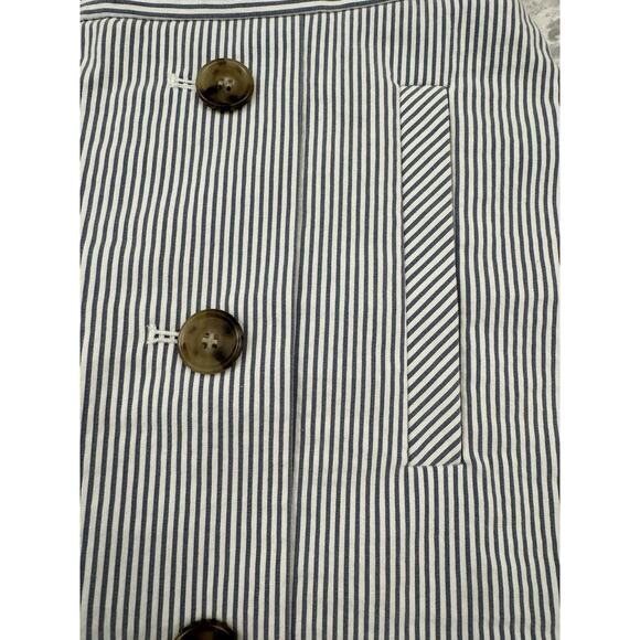 J CREW 6 Preppy Skirt Stripe Seersucker Pleated Button Front Pocket Nautical - Picture 5 of 16